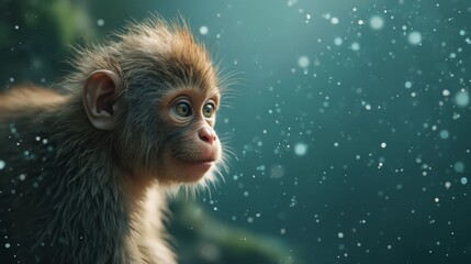 Canvas Print - A monkey sitting on top of a rock in the snow