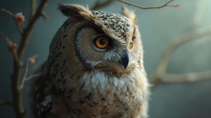 Poster - A close up of an owl sitting on a tree branch