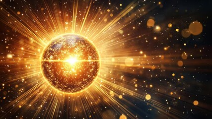 radiant cosmic explosion: glowing celestial sphere with dynamic light bursts
