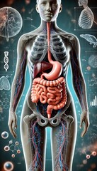 Wall Mural - 3D Illustration of Human Digestive System on Scientific Background