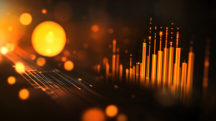 Aufkleber - Bright orange shapes and bars create a visual representation of sound waves, set against a dark background. The artwork conveys energy and movement, evoking a sense of modern technology.