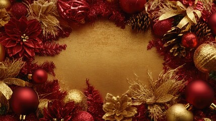 Wall Mural - Elegant Red and Gold Christmas Decoration Frame with Blank Space