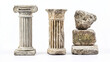 © Best_Seller - Broken ancient column pieces isolated on white background. Vector cartoon illustration of antique greek or roman arch pillar stones, abandoned palace, historical excavation site design elements
