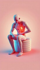 Wall Mural - 3D Human Body Illustration Depicting Chronic Pain on a Pastel Background