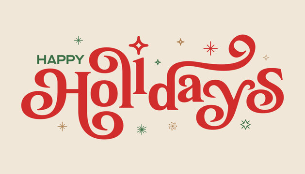 Happy Holiday vector typography, web banner, elegant handwritten, Christmas banner printable, card, flyer, poster, sign, email, signature, gift tags, ppt slide, social media, post, marketing ads
