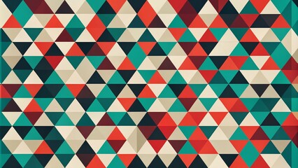 Poster - Abstract Geometric Pattern Featuring Interlocking Triangles in Teal, Red, Beige, and Black Hues with Ample Copy Space for Design Projects and Creative Applications