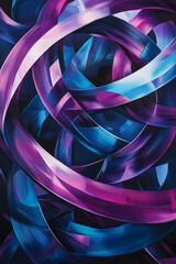 Poster - Vibrant abstract painting featuring intertwining blue and purple ribbons in dynamic motion