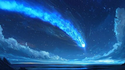 Wall Mural - spectacular comet streaking across a deep blue night sky