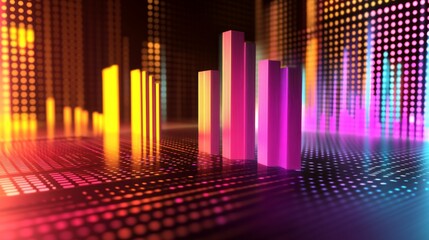 Aufkleber - Colorful Abstract Sound Waves with Neon Vertical Bars and Dots
