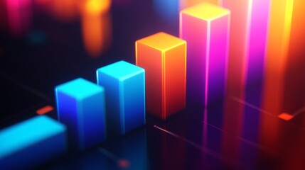 Leinwandbilder - Vibrant 3D Bar Graphs with Glowing Neon Colors for Data Visualization