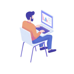 Poster - A young professional analyzing data on a laptop at a modern workspace., isolated on a transparent background.