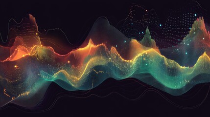 Aufkleber - Abstract Colorful Wave Visualization with Glowing Lights and Patterns