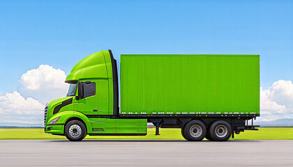 Efficient last mile delivery truck in an open landscape transport green environment side view