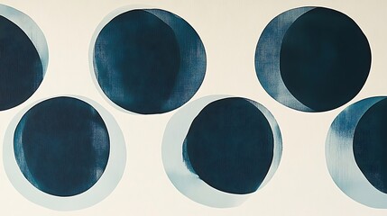 Wall Mural - Minimalist patterns of overlapping circles in monochrome with a splash of teal on a soft cream canvas