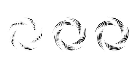 Wall Mural - Set of dotted  vortex shapes. Circle form. Geometric art. Trendy design element for logo, tattoo, sign, symbol, web, prints, posters, social media, template, pattern, abstract backdrop