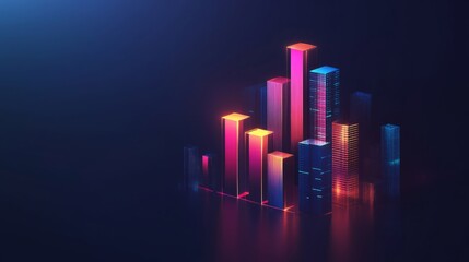 Poster - Futuristic Cityscape with Bright Neon Lights and Modern Buildings