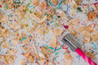 © Jakov Ilkoski - Image of sharpening coloured pencil. Creative school background idea. Aesthetic art concept. Colorful backdrop flat lay.