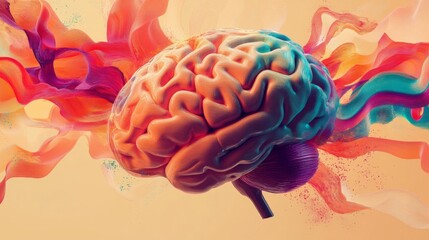 Aufkleber - Vibrant Abstract Representation of Human Brain with Colorful Swirls