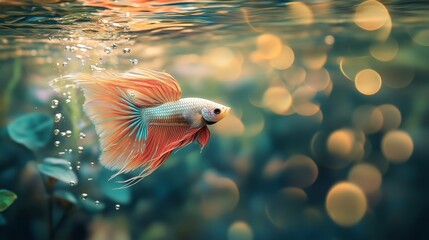 Poster - Colorful Betta Fish Swimming Gracefully in Sparkling Water