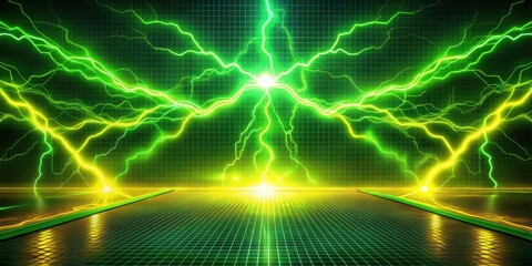 Wall Mural - Green and yellow neon lightning  on futuristic background, neon, lightning,, futuristic, background, green, yellow