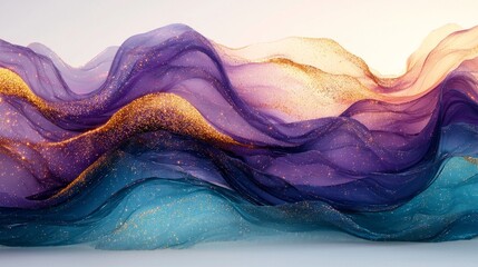 Poster - puzzle pieces dissolve into one another fluidity and motion displaying rich colors of purple teal an