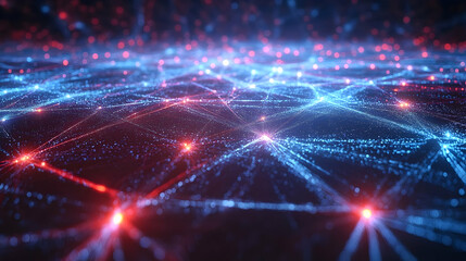 Poster - Abstract network connection, digital data flow, glowing nodes and lines.