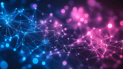 Poster - Abstract network connection, glowing nodes and lines, pink and blue.