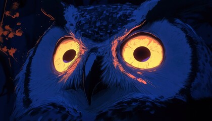 Wall Mural - Great Horned Owl Close Up Night Vision