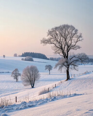 Wall Mural - beau paysage hivernal enneigé 