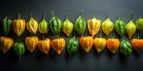 Aufkleber - A Row of Golden and Green Husks with a Gradient of Color from Green to Yellow to Orange
