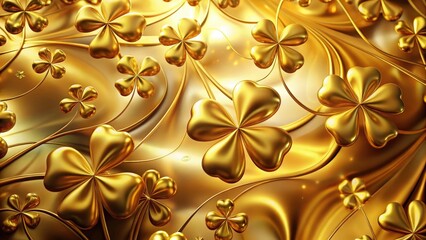 Aufkleber - Golden Four-Leaf Clovers on a Shiny Abstract Background