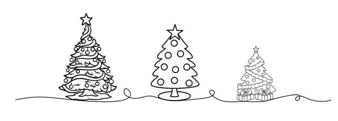 Wall Mural - Christmas pine tree line art vector	