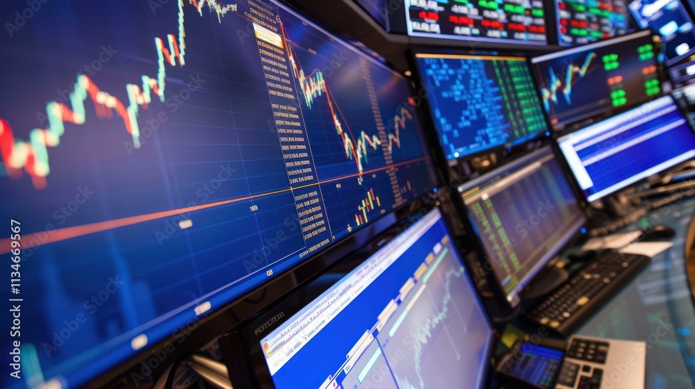 Stock Market Data on Multiple Monitors Stock Illustration | Adobe Stock