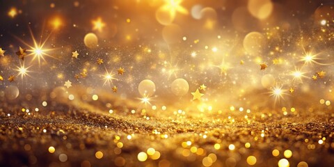 Poster - A sparkling golden background with a dreamy glow and scattered stars, perfect for festive celebrations and magical designs.