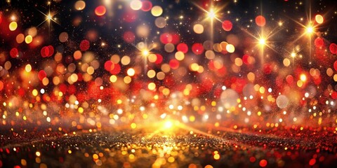 Poster - A shimmering backdrop of golden and red bokeh, sparkling with light and warmth, creating a festive and celebratory atmosphere