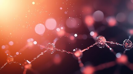 Poster - A close-up view of interconnected molecules, featuring soft lights and a vibrant color palette, creating a dynamic and abstract representation of science.