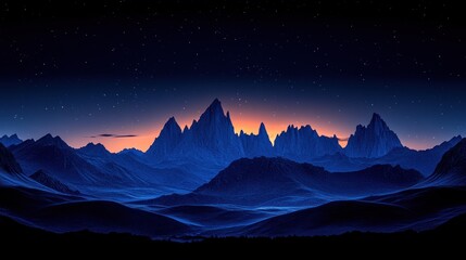 Poster - A serene mountain landscape at twilight, showcasing majestic peaks under a starry sky.