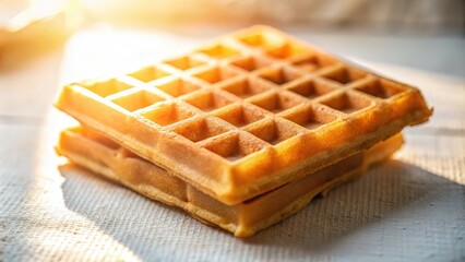 Aufkleber - Golden waffles bathed in sunlight, a crispy treat waiting to be devoured