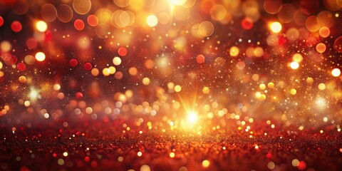 Poster - Abstract Red And Gold Glitter Background With Blurred Lights And Sparkling Textures