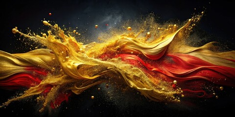Poster - A Dramatic Abstract Composition of Golden and Red Liquid Exploding in a Symphony of Color and Motion