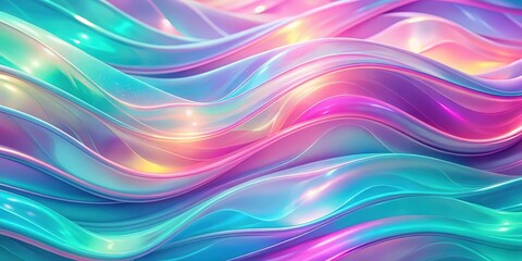 Aufkleber - Abstract Shiny Waves of Pastel Pink, Blue, and Purple with Glowing Highlights