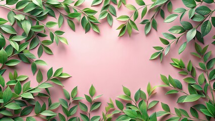 Aufkleber - A delicate arrangement of green leaves framing a blank pink background, perfect for showcasing your brand or message.