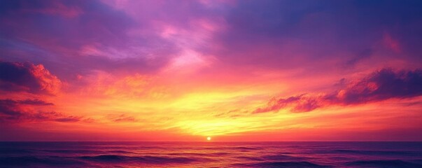 Canvas Print - Vibrant sunset over ocean with warm orange purple sky dynamic brush strokes tranquil beauty