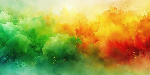 Poster - Abstract Watercolor Background with Vibrant Hues of Green, Yellow, and Red, Blending Seamlessly into a Soothing and Dreamy Artwork