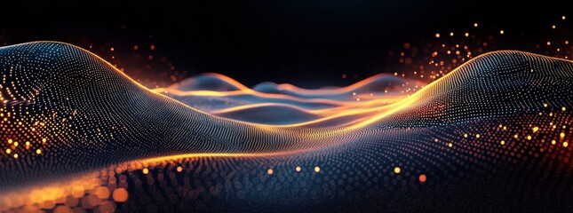 Poster - Futuristic Digital Background for Technology, Communication, Cyberpunk, AI, Data Transmission, Neural Networks, Encryption, Multimedia, and Scientific Research