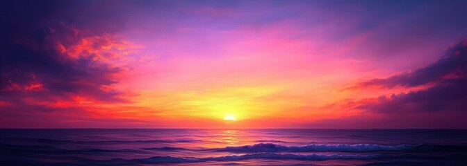 Canvas Print - Serene Sunset Over Ocean with Pastel Colors and Deep Purples Warm Oranges Gentle Waves Peaceful Sky