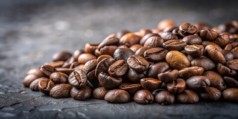 Sticker - A Close-Up View of a Pile of Roasted Coffee Beans, Showing Their Rich Brown Color and Detailed Texture