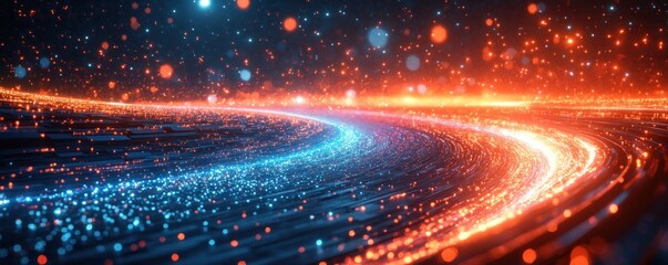 Poster - Futuristic Digital Landscape with Neon Lights for AI and Data Transmission in Cyberpunk Style