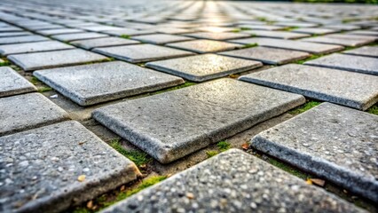 Poster - A low angle perspective of a paved walkway with sunlight reflecting off the stone tiles, creating a shimmering effect.