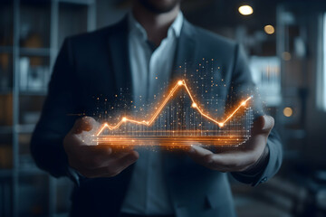 Poster - Businessman presenting upward trending graph.